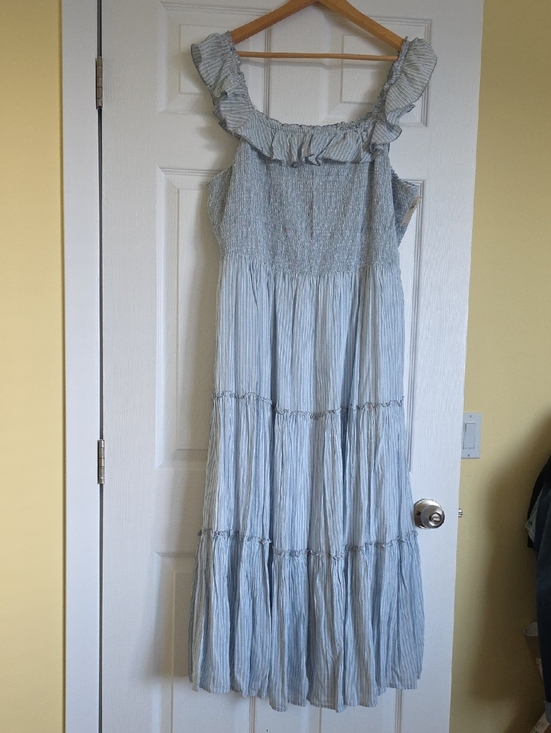 Old Navy Dresses & Skirts - Old Navy Light Blue Striped Ruffle-Shoulder Maxi Dress